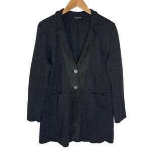 EILEEN FISHER Women’s Leather Trimmed Boiled Wool Double Button Trench